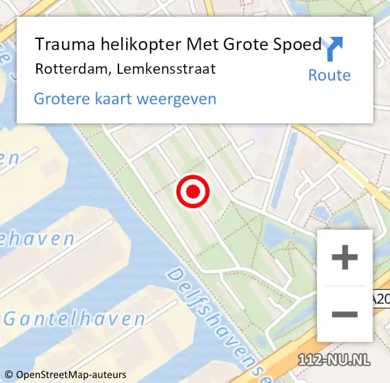 Locatie op kaart van de 112 melding: Trauma helikopter Met Grote Spoed Naar Rotterdam, Lemkensstraat op 13 november 2024 17:05