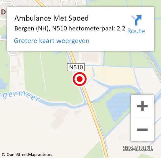 Locatie op kaart van de 112 melding: Ambulance Met Spoed Naar Bergen (NH), N510 hectometerpaal: 2,2 op 13 november 2024 17:13