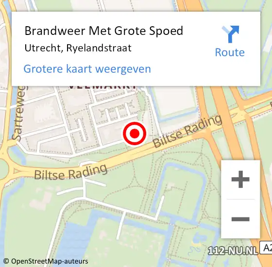 Locatie op kaart van de 112 melding: Brandweer Met Grote Spoed Naar Utrecht, Ryelandstraat op 13 november 2024 17:14