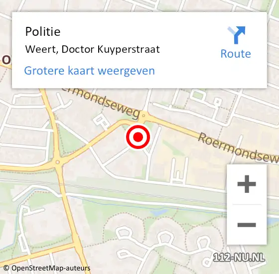 Locatie op kaart van de 112 melding: Politie Weert, Doctor Kuyperstraat op 13 november 2024 17:20