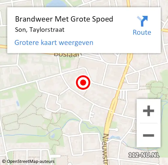 Locatie op kaart van de 112 melding: Brandweer Met Grote Spoed Naar Son, Taylorstraat op 13 november 2024 18:17