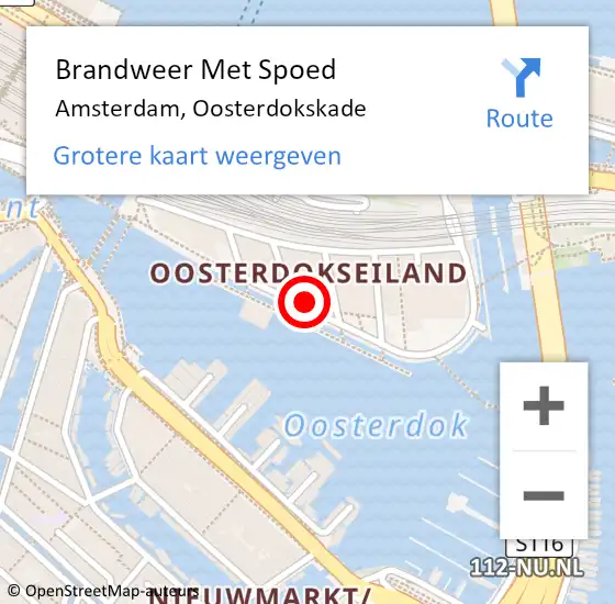 Locatie op kaart van de 112 melding: Brandweer Met Spoed Naar Amsterdam, Oosterdokskade op 13 november 2024 18:26