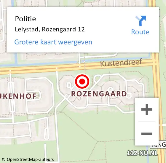 Locatie op kaart van de 112 melding: Politie Lelystad, Rozengaard 12 op 13 november 2024 18:27