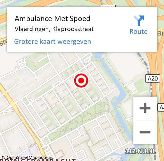 Locatie op kaart van de 112 melding: Ambulance Met Spoed Naar Vlaardingen, Klaproosstraat op 13 november 2024 18:42