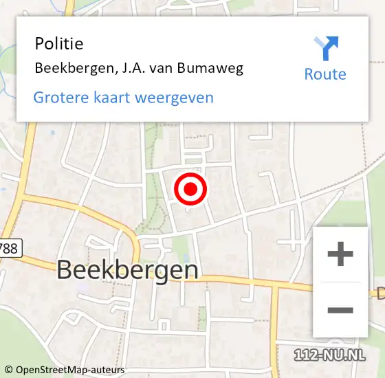 Locatie op kaart van de 112 melding: Politie Beekbergen, J.A. van Bumaweg op 13 november 2024 18:59