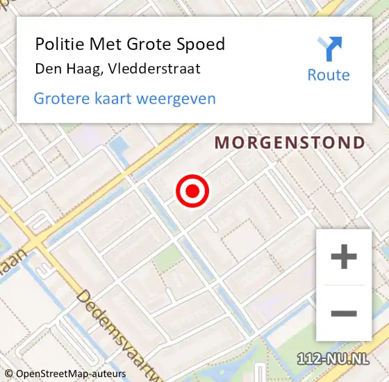 Locatie op kaart van de 112 melding: Politie Met Grote Spoed Naar Den Haag, Vledderstraat op 13 november 2024 19:09