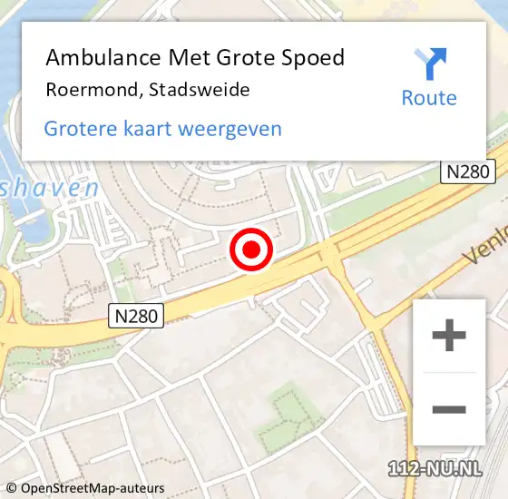 Locatie op kaart van de 112 melding: Ambulance Met Grote Spoed Naar Roermond, Stadsweide op 13 november 2024 19:11