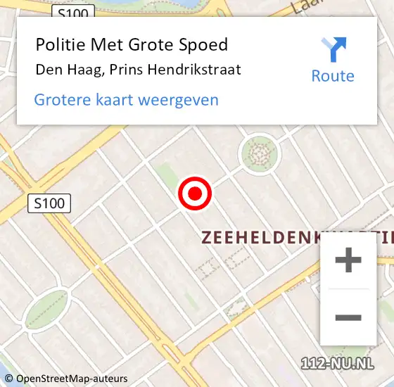 Locatie op kaart van de 112 melding: Politie Met Grote Spoed Naar Den Haag, Prins Hendrikstraat op 13 november 2024 19:36