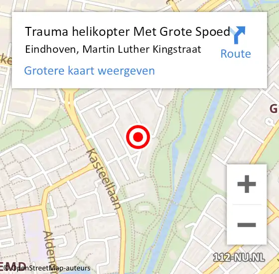 Locatie op kaart van de 112 melding: Trauma helikopter Met Grote Spoed Naar Eindhoven, Martin Luther Kingstraat op 13 november 2024 20:06