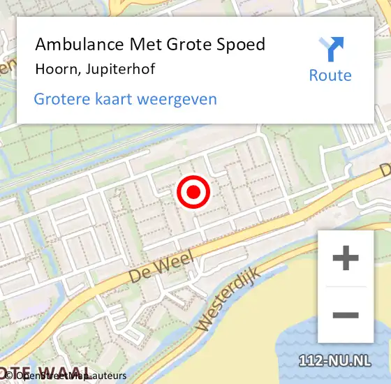 Locatie op kaart van de 112 melding: Ambulance Met Grote Spoed Naar Hoorn, Jupiterhof op 13 november 2024 20:28