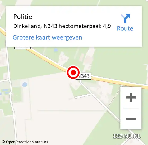 Locatie op kaart van de 112 melding: Politie Dinkelland, N343 hectometerpaal: 4,9 op 13 november 2024 21:18