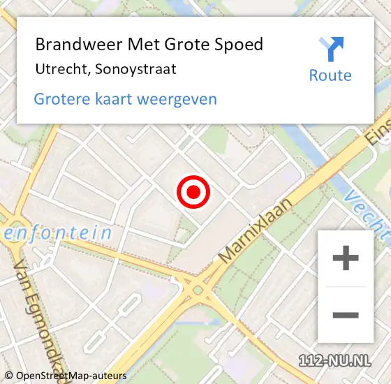 Locatie op kaart van de 112 melding: Brandweer Met Grote Spoed Naar Utrecht, Sonoystraat op 13 november 2024 21:36