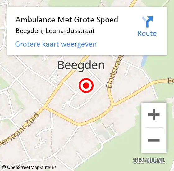 Locatie op kaart van de 112 melding: Ambulance Met Grote Spoed Naar Beegden, Leonardusstraat op 13 november 2024 21:37