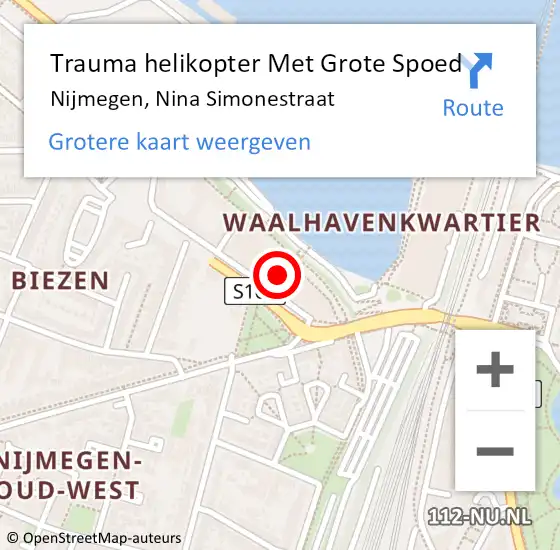 Locatie op kaart van de 112 melding: Trauma helikopter Met Grote Spoed Naar Nijmegen, Nina Simonestraat op 13 november 2024 21:47