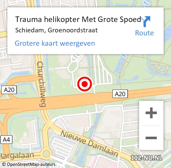 Locatie op kaart van de 112 melding: Trauma helikopter Met Grote Spoed Naar Schiedam, Groenoordstraat op 13 november 2024 22:02