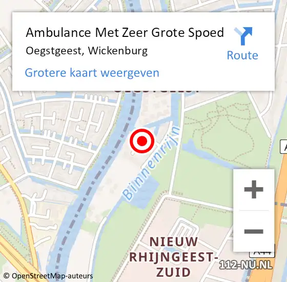 Locatie op kaart van de 112 melding: Ambulance Met Zeer Grote Spoed Naar Oegstgeest, Wickenburg op 13 november 2024 22:40