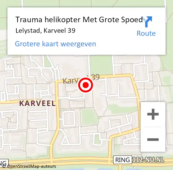 Locatie op kaart van de 112 melding: Trauma helikopter Met Grote Spoed Naar Lelystad, Karveel 39 op 13 november 2024 23:02