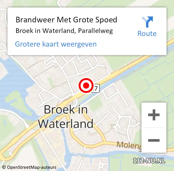 Locatie op kaart van de 112 melding: Brandweer Met Grote Spoed Naar Broek in Waterland, Parallelweg op 13 november 2024 23:12