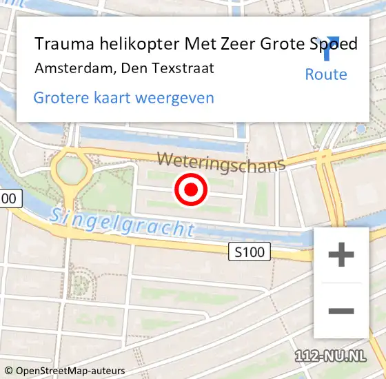 Locatie op kaart van de 112 melding: Trauma helikopter Met Zeer Grote Spoed Naar Amsterdam, Den Texstraat op 14 november 2024 00:23