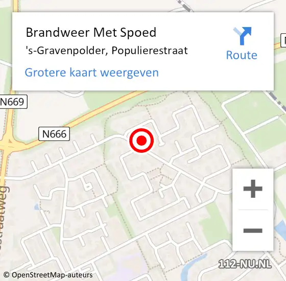 Locatie op kaart van de 112 melding: Brandweer Met Spoed Naar 's-Gravenpolder, Populierestraat op 14 november 2024 00:59