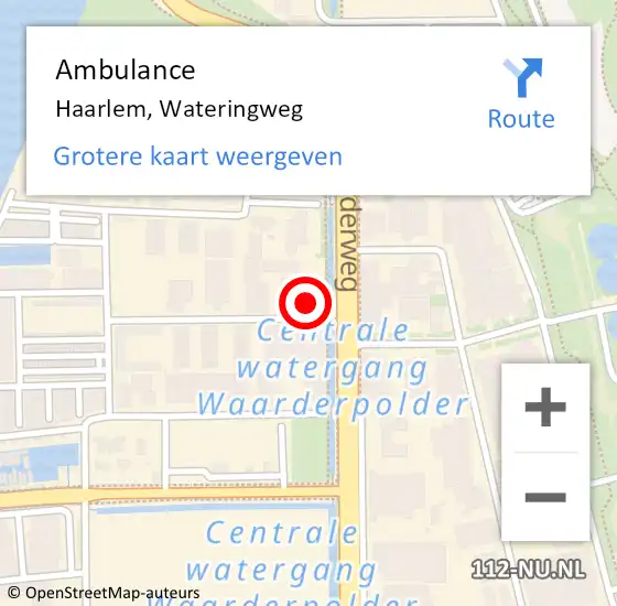 Locatie op kaart van de 112 melding: Ambulance Haarlem, Wateringweg op 14 november 2024 01:10