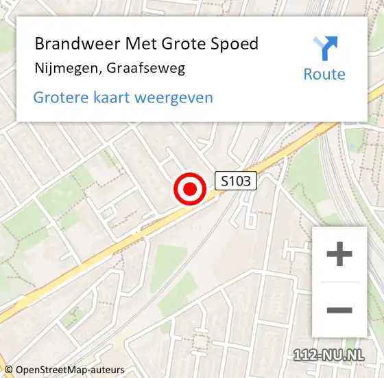 Locatie op kaart van de 112 melding: Brandweer Met Grote Spoed Naar Nijmegen, Graafseweg op 14 november 2024 01:42