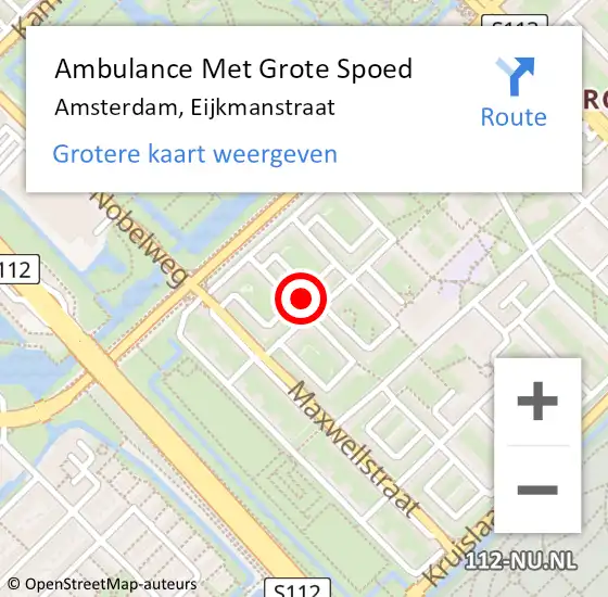 Locatie op kaart van de 112 melding: Ambulance Met Grote Spoed Naar Amsterdam, Eijkmanstraat op 14 november 2024 02:17