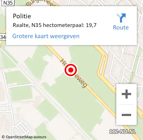 Locatie op kaart van de 112 melding: Politie Raalte, N35 hectometerpaal: 19,7 op 14 november 2024 06:59