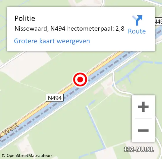 Locatie op kaart van de 112 melding: Politie Nissewaard, N494 hectometerpaal: 2,8 op 14 november 2024 07:23