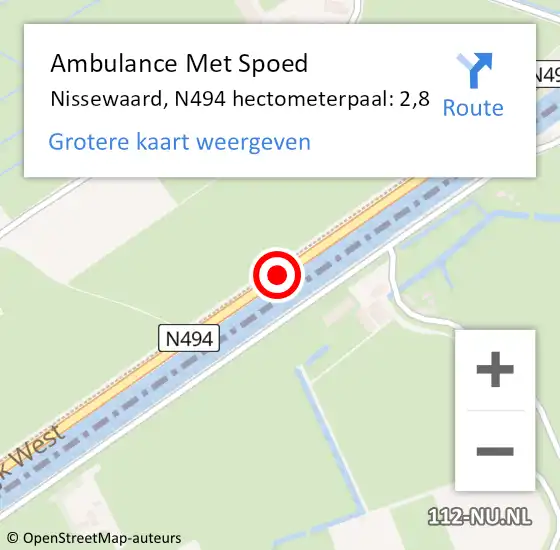 Locatie op kaart van de 112 melding: Ambulance Met Spoed Naar Nissewaard, N494 hectometerpaal: 2,8 op 14 november 2024 07:27