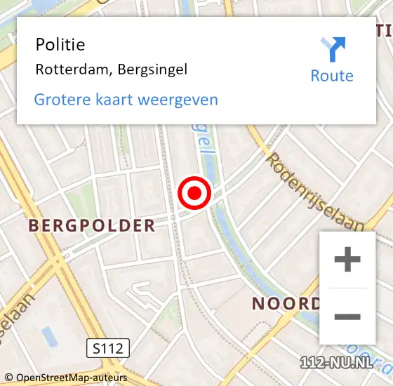 Locatie op kaart van de 112 melding: Politie Rotterdam, Bergsingel op 14 november 2024 07:45