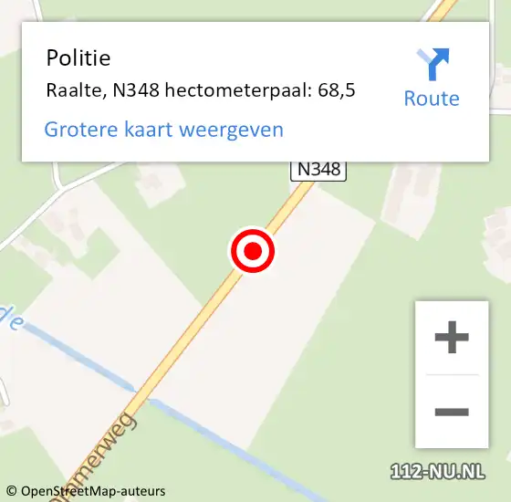 Locatie op kaart van de 112 melding: Politie Raalte, N348 hectometerpaal: 68,5 op 14 november 2024 07:55