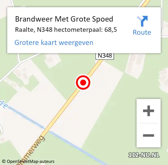 Locatie op kaart van de 112 melding: Brandweer Met Grote Spoed Naar Raalte, N348 hectometerpaal: 68,5 op 14 november 2024 07:55