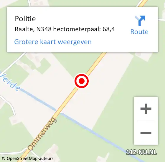 Locatie op kaart van de 112 melding: Politie Raalte, N348 hectometerpaal: 68,4 op 14 november 2024 07:56