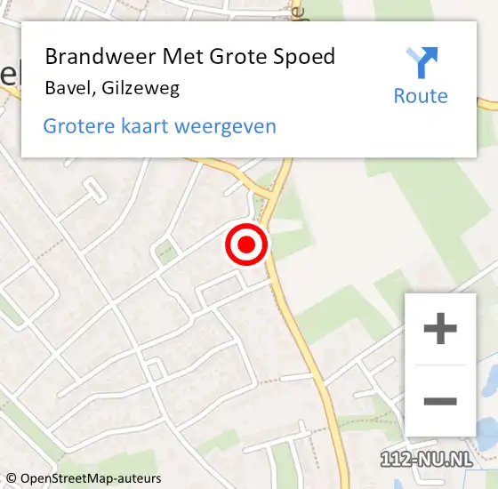 Locatie op kaart van de 112 melding: Brandweer Met Grote Spoed Naar Bavel, Gilzeweg op 14 november 2024 08:16