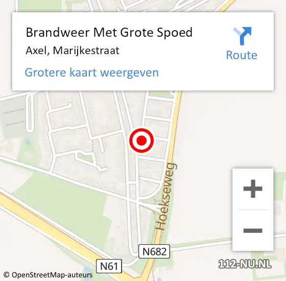 Locatie op kaart van de 112 melding: Brandweer Met Grote Spoed Naar Axel, Marijkestraat op 14 november 2024 08:26