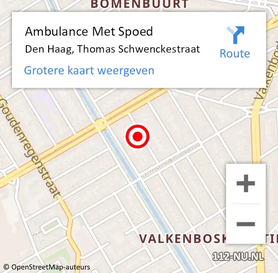 Locatie op kaart van de 112 melding: Ambulance Met Spoed Naar Den Haag, Thomas Schwenckestraat op 14 november 2024 08:28