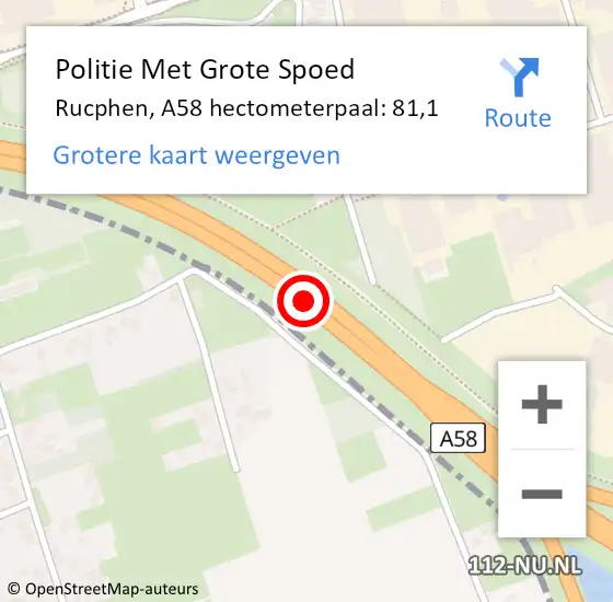 Locatie op kaart van de 112 melding: Politie Met Grote Spoed Naar Rucphen, A58 hectometerpaal: 81,1 op 14 november 2024 08:31