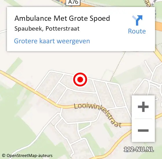 Locatie op kaart van de 112 melding: Ambulance Met Grote Spoed Naar Spaubeek, Potterstraat op 27 oktober 2014 00:11