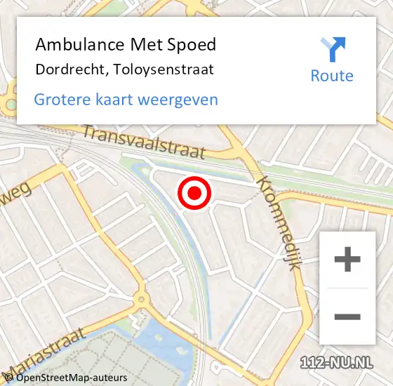 Locatie op kaart van de 112 melding: Ambulance Met Spoed Naar Dordrecht, Toloysenstraat op 14 november 2024 08:56