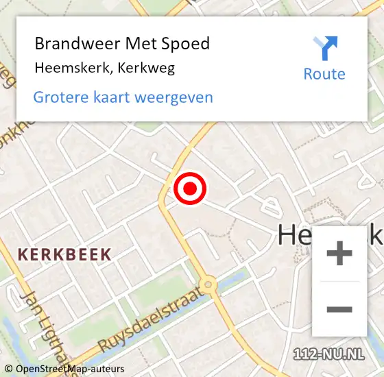 Locatie op kaart van de 112 melding: Brandweer Met Spoed Naar Heemskerk, Kerkweg op 14 november 2024 09:01