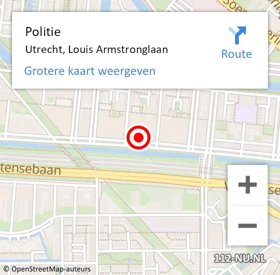 Locatie op kaart van de 112 melding: Politie Utrecht, Louis Armstronglaan op 14 november 2024 09:08