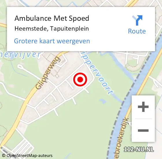 Locatie op kaart van de 112 melding: Ambulance Met Spoed Naar Heemstede, Tapuitenplein op 14 november 2024 09:15