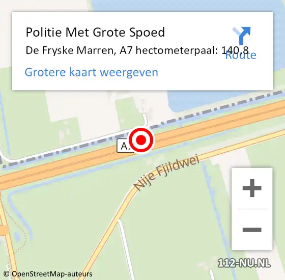 Locatie op kaart van de 112 melding: Politie Met Grote Spoed Naar De Fryske Marren, A7 hectometerpaal: 140,8 op 14 november 2024 09:30