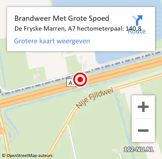 Locatie op kaart van de 112 melding: Brandweer Met Grote Spoed Naar De Fryske Marren, A7 hectometerpaal: 140,8 op 14 november 2024 09:33