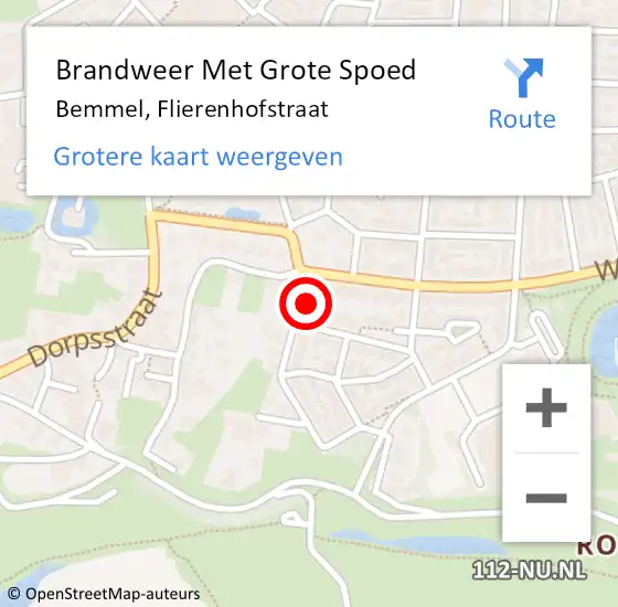 Locatie op kaart van de 112 melding: Brandweer Met Grote Spoed Naar Bemmel, Flierenhofstraat op 14 november 2024 09:42