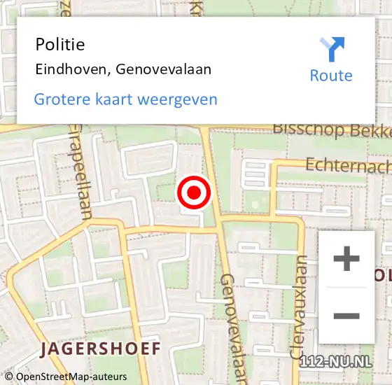 Locatie op kaart van de 112 melding: Politie Eindhoven, Genovevalaan op 14 november 2024 09:44