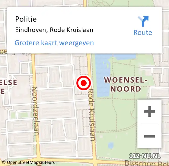 Locatie op kaart van de 112 melding: Politie Eindhoven, Rode Kruislaan op 14 november 2024 09:46