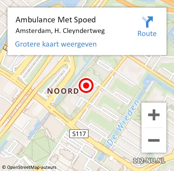 Locatie op kaart van de 112 melding: Ambulance Met Spoed Naar Amsterdam, H. Cleyndertweg op 14 november 2024 10:02