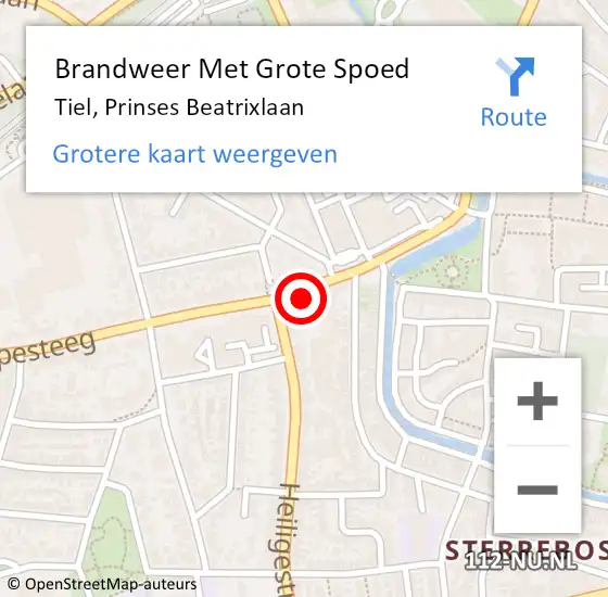 Locatie op kaart van de 112 melding: Brandweer Met Grote Spoed Naar Tiel, Prinses Beatrixlaan op 14 november 2024 10:15